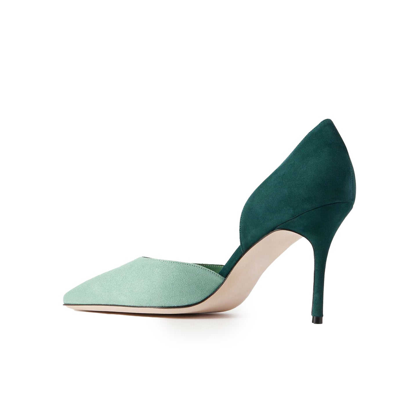 Contrast Green And Brown Faux Suede Pointed-Toe Slip-On High Heels