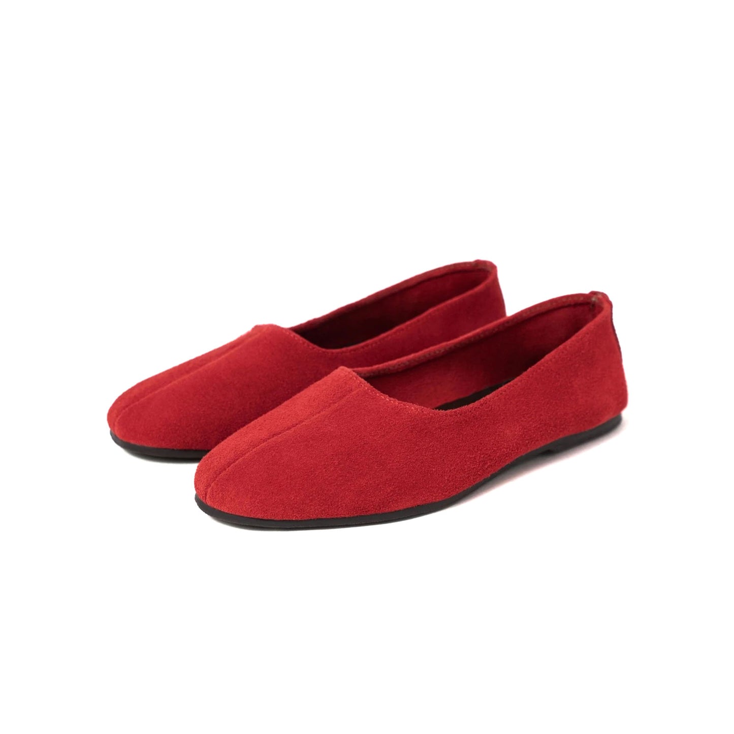 Red Cow Suede Round-Toe Slip-On Classic Ballet Flats
