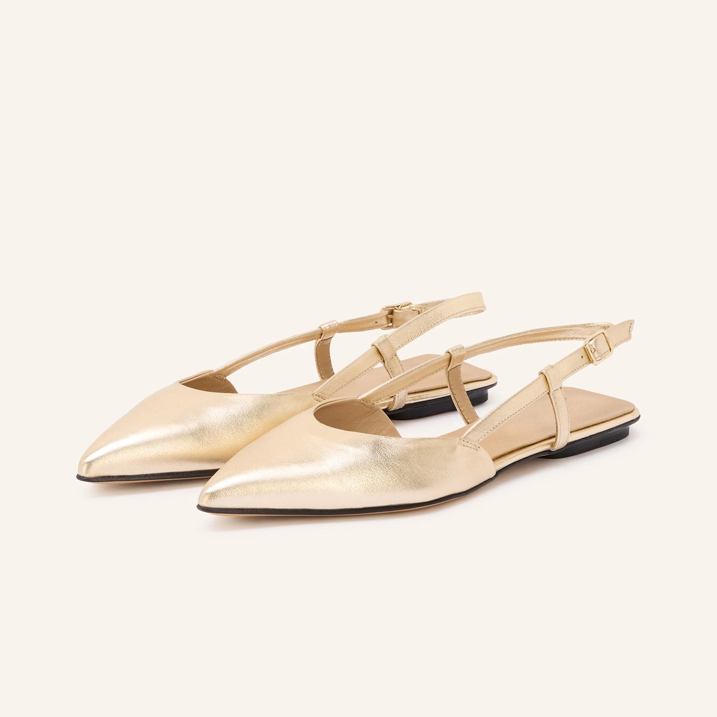 Metallic Gold Pointed-Toe Chic Back Strap Stylish Flats