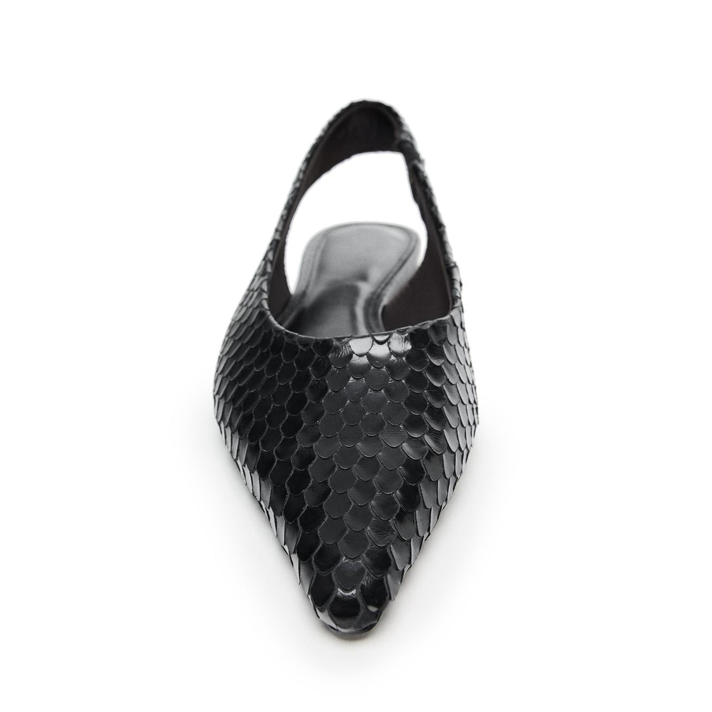 Black Snakeskin Print Pointed-Toe Chic Slingback Flats