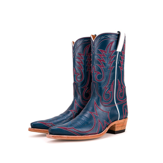 Dark Blue Snip-Toe Embroidery Mid Calf Cowgirl Boots