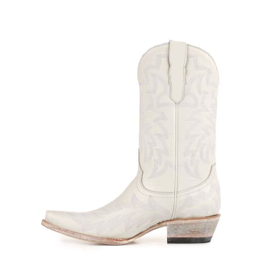 White Snip-Toe Delicate Embroidery Mid Calf Chic Cowgirl Boots