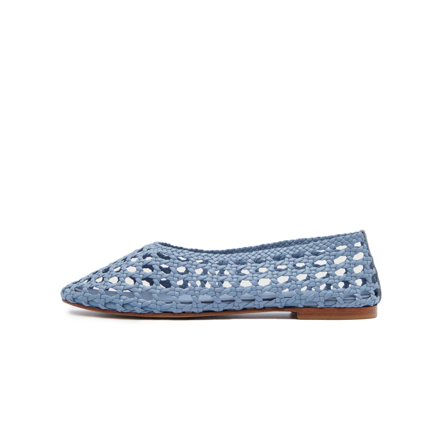 Blue Woven Round-Toe Slip-On Classic Ballet Flats