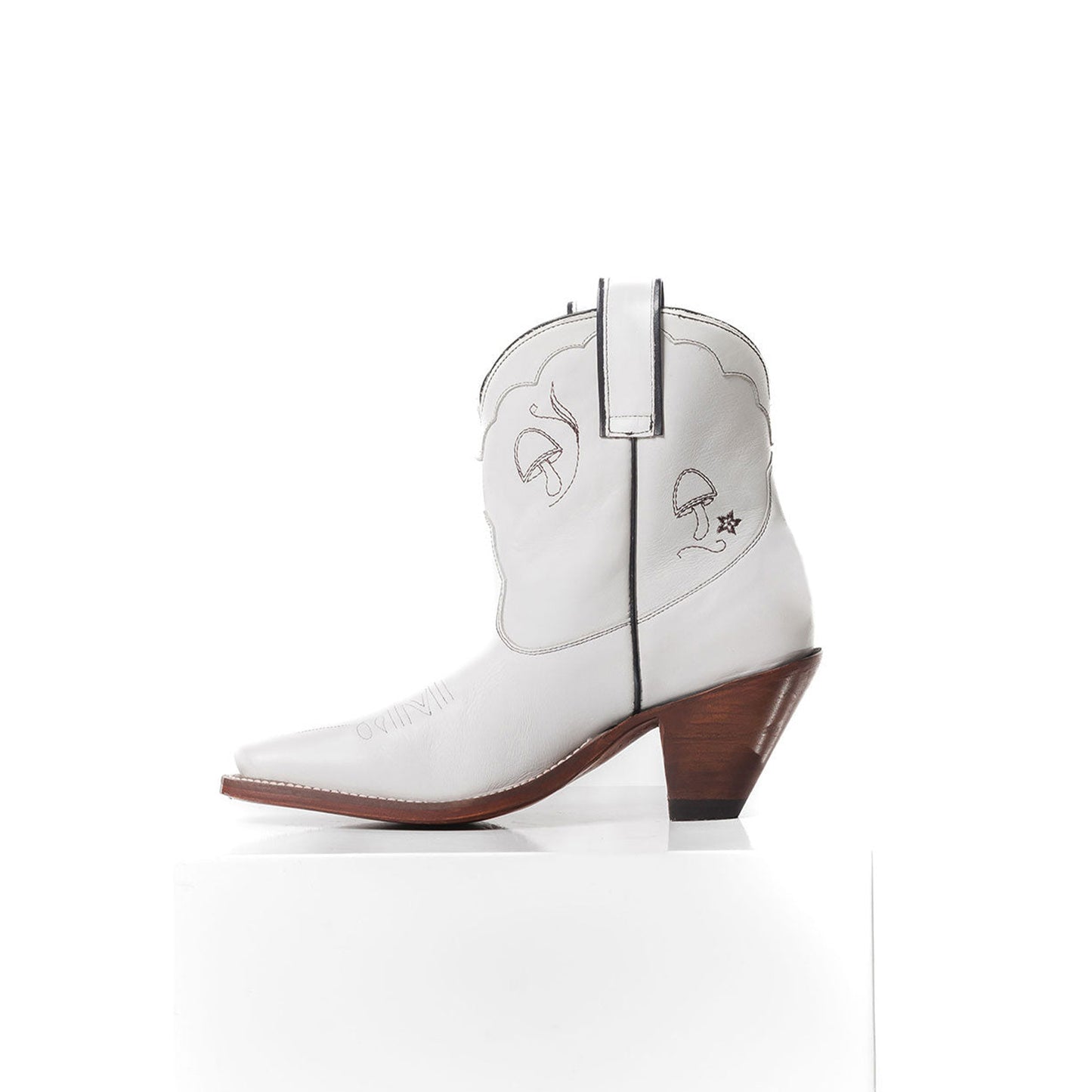 White Snip-Toe Plants Embroidery Ankle Cowgirl Boots