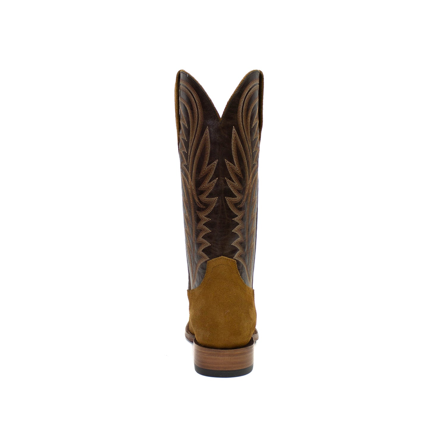Contrast Black And Cognac Square-Toe Embroidery Mid Calf Cowgirl Boots