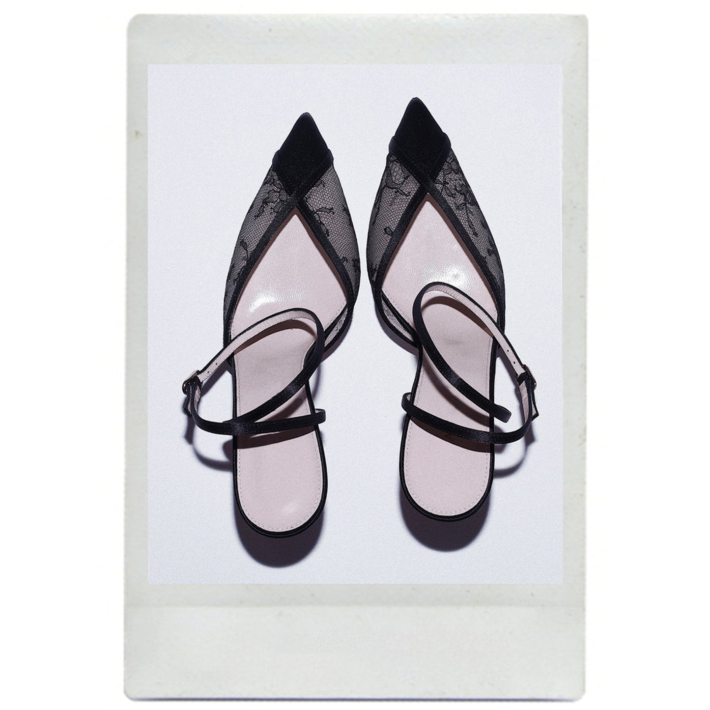 Black Lace Mesh And Satin Pointed-Toe Ankle Strap Classic High Heels
