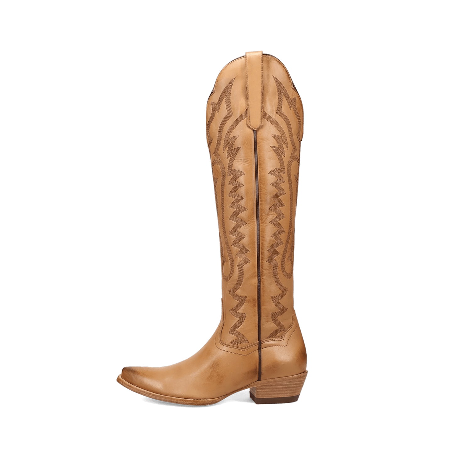 Tan Snip-Toe Grace Embroidery Half-Zip Knee High Cowgirl Boots