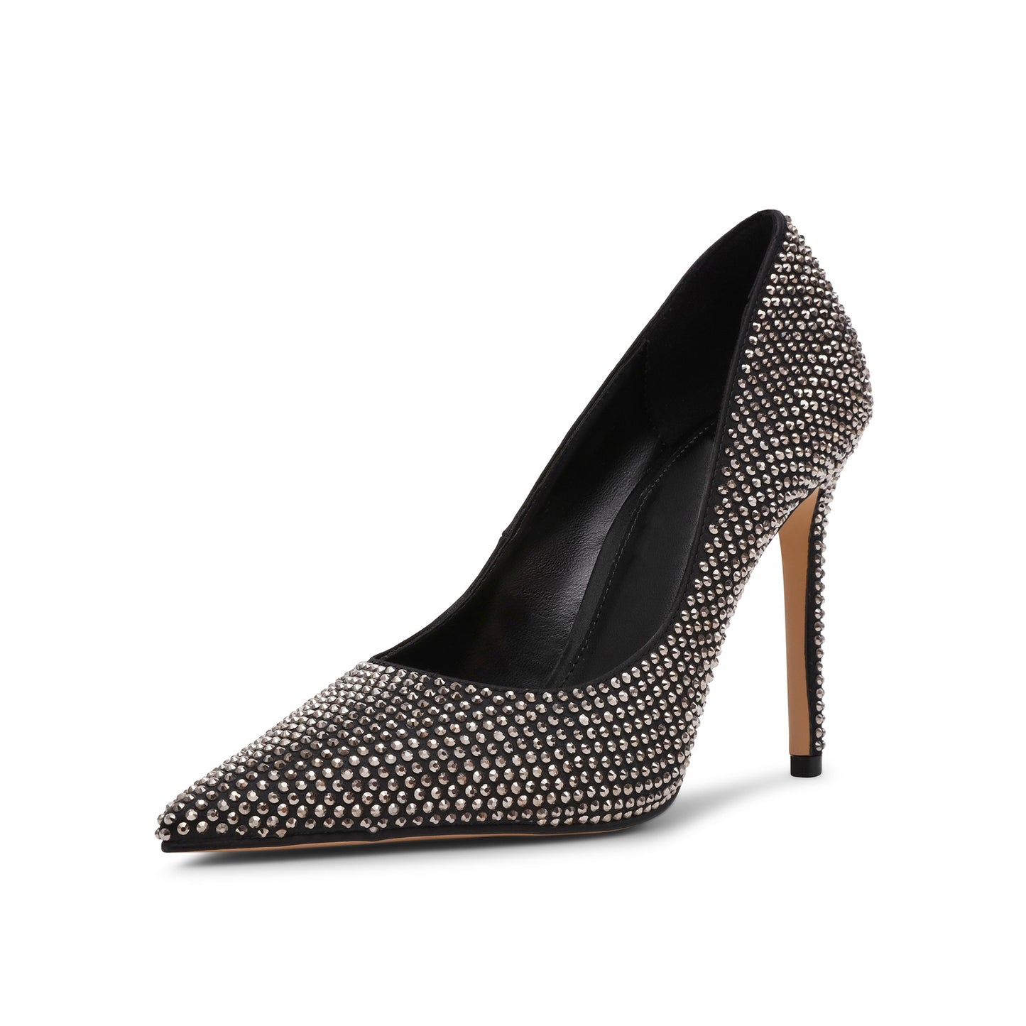 Black Satin Full Rhinestones Pointed-Toe Classic Slingback High Heels
