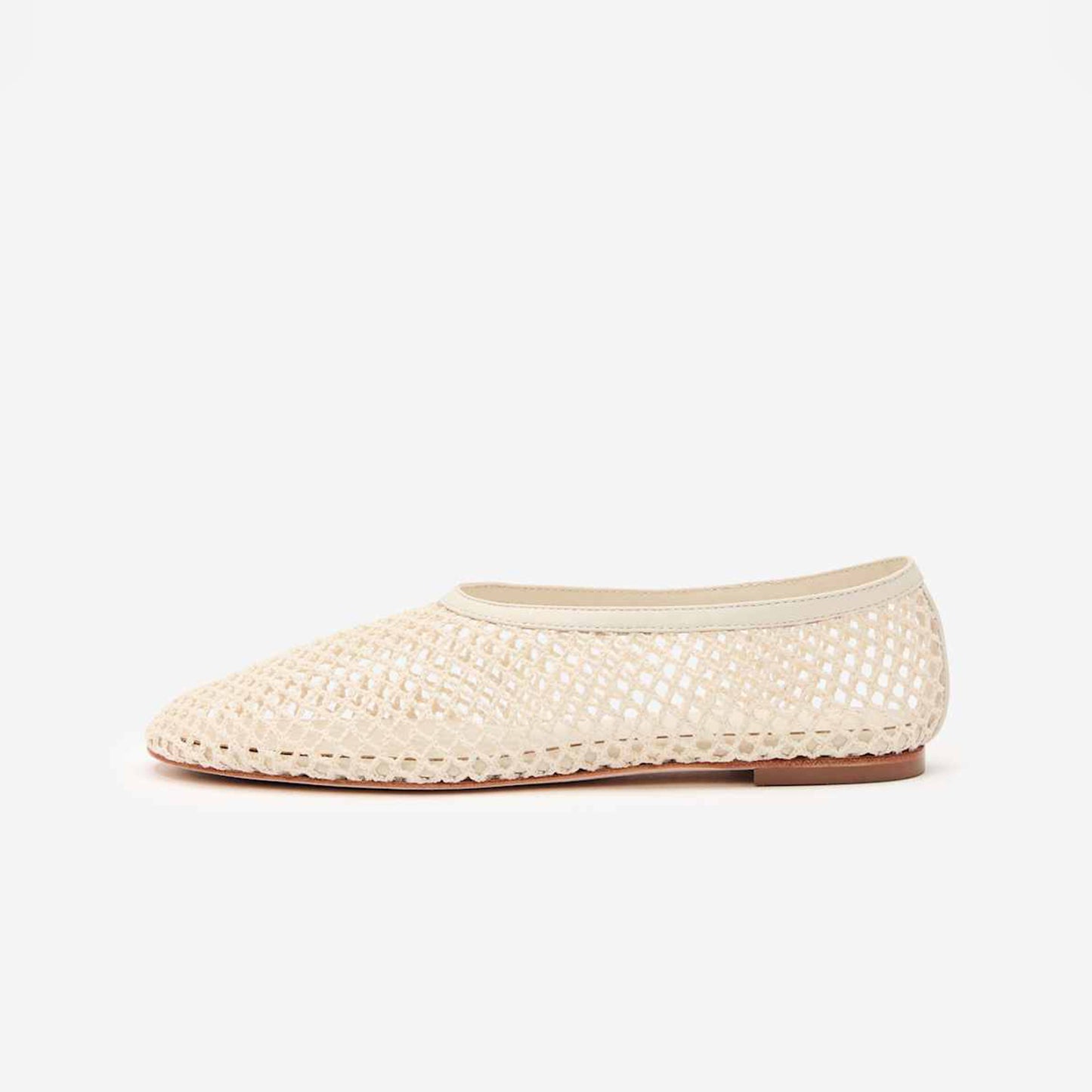 Ivory Mesh Vegan Leather Square-Toe Classic Ballet Slip-On Flats