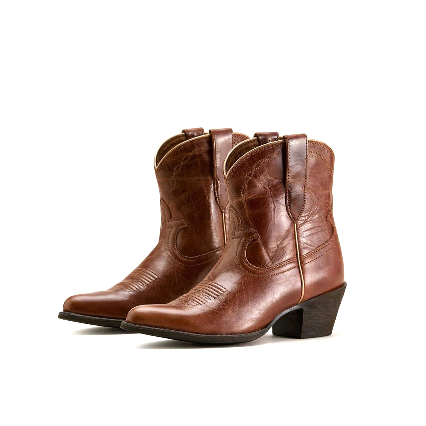 Red Almond-Toe Stitch Ankle Cowgirl Boots