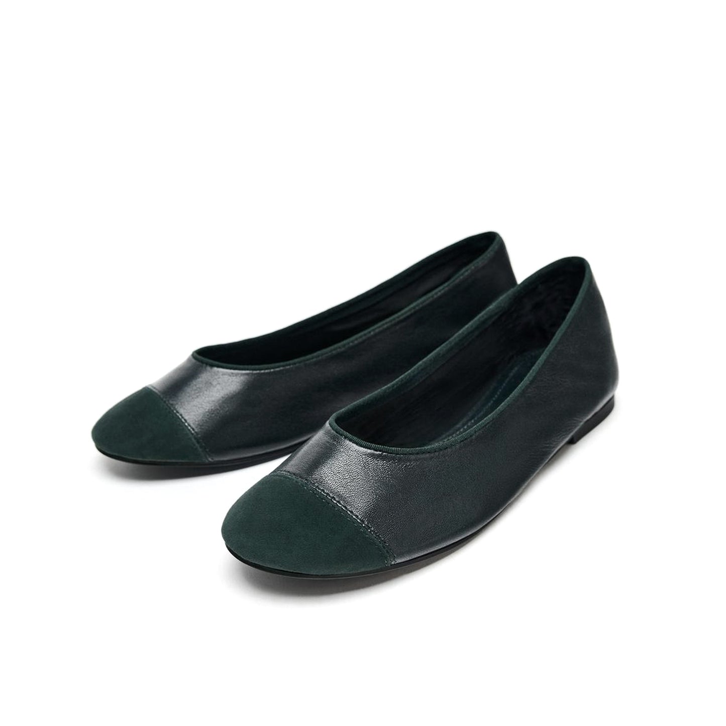 Black Faux Suede And Vegan Leather Round-Toe Ballet Flats