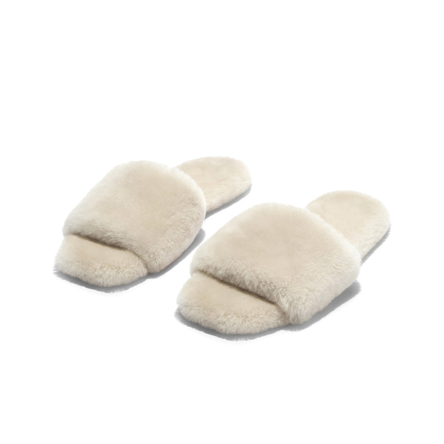 Cream Plush Square-Toe Slip-On Slippers Flats