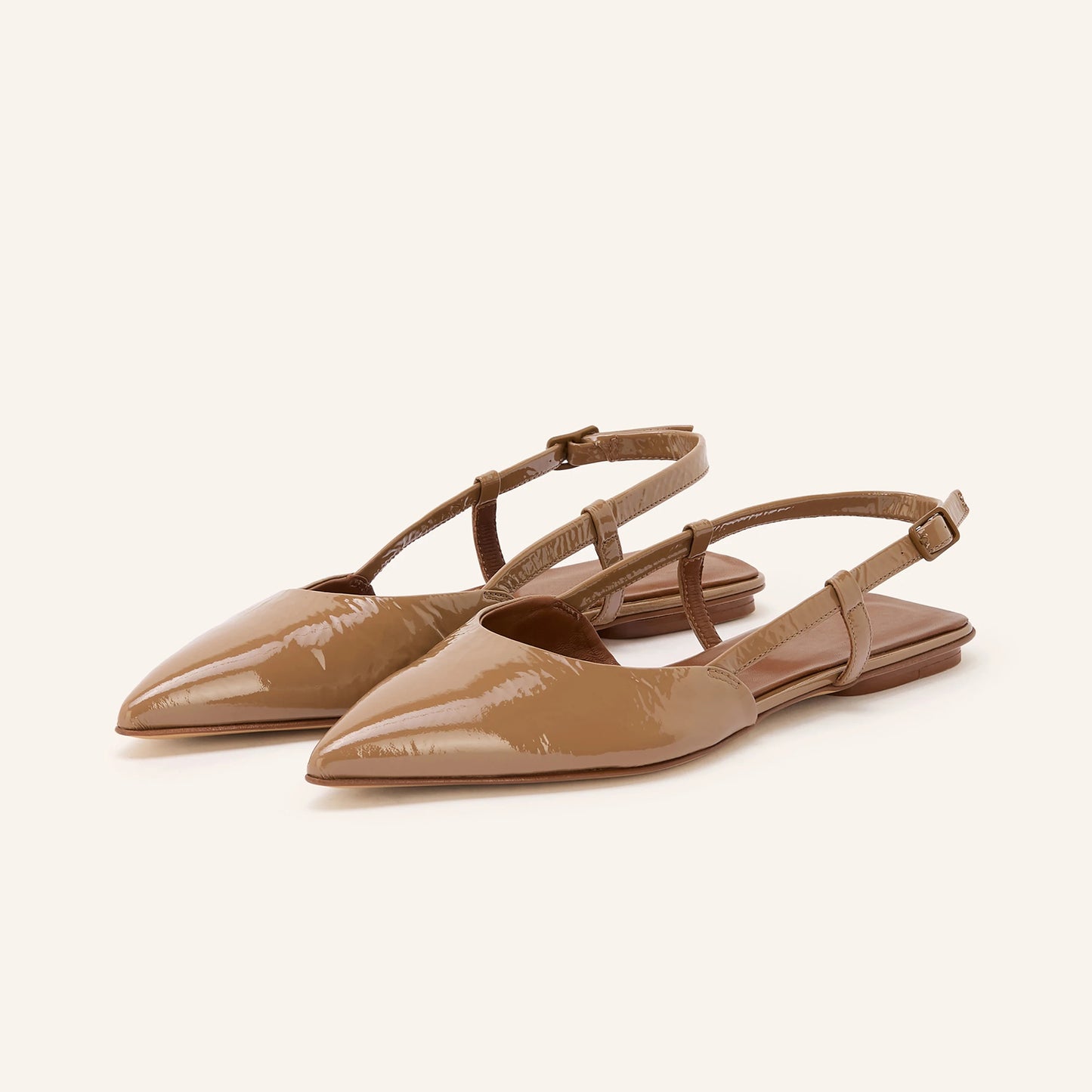 Patent Brown Pointed-Toe Chic Back Strap Stylish Flats