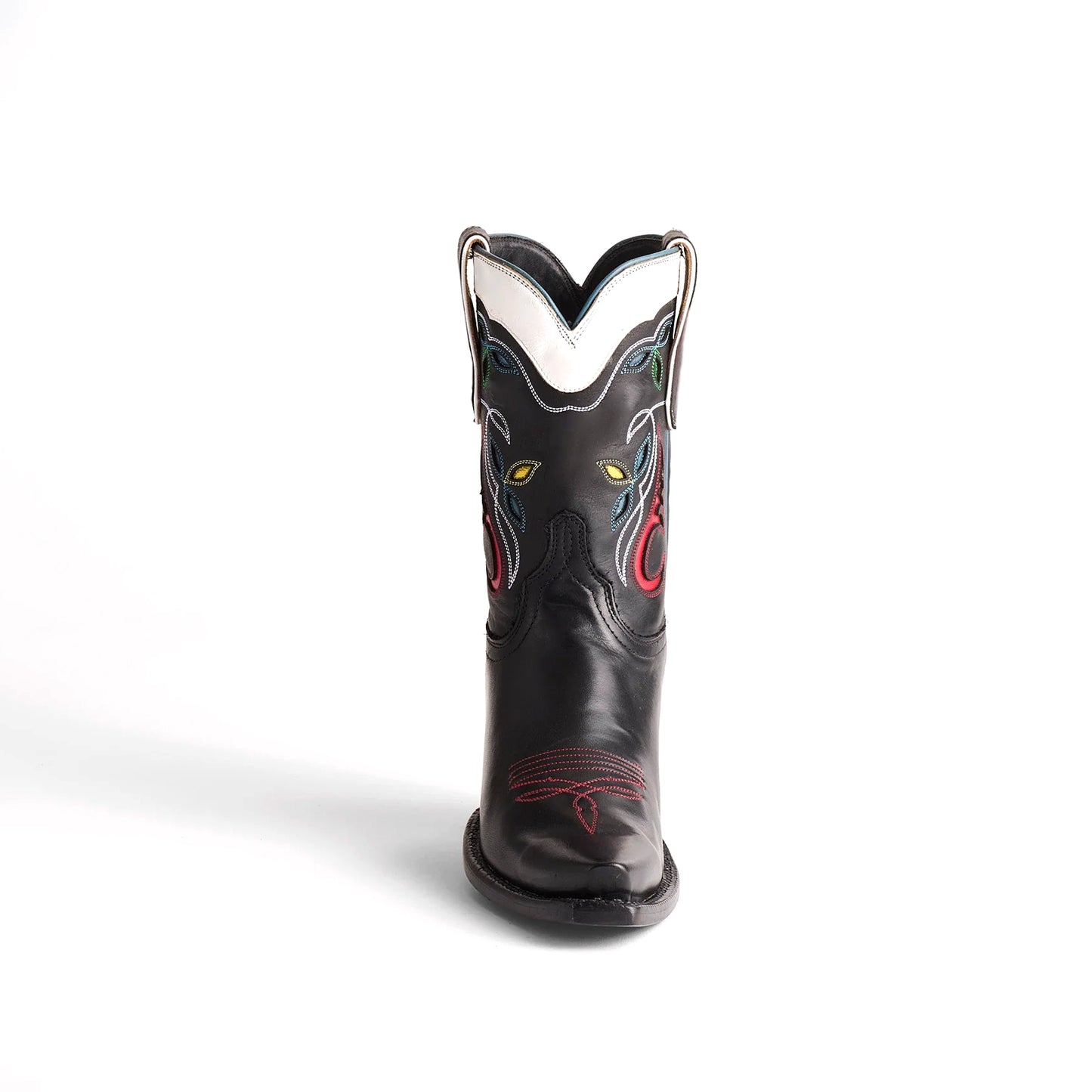 Contrast Black And White Snip-Toe Inlays Ankle Cowgirl Boots