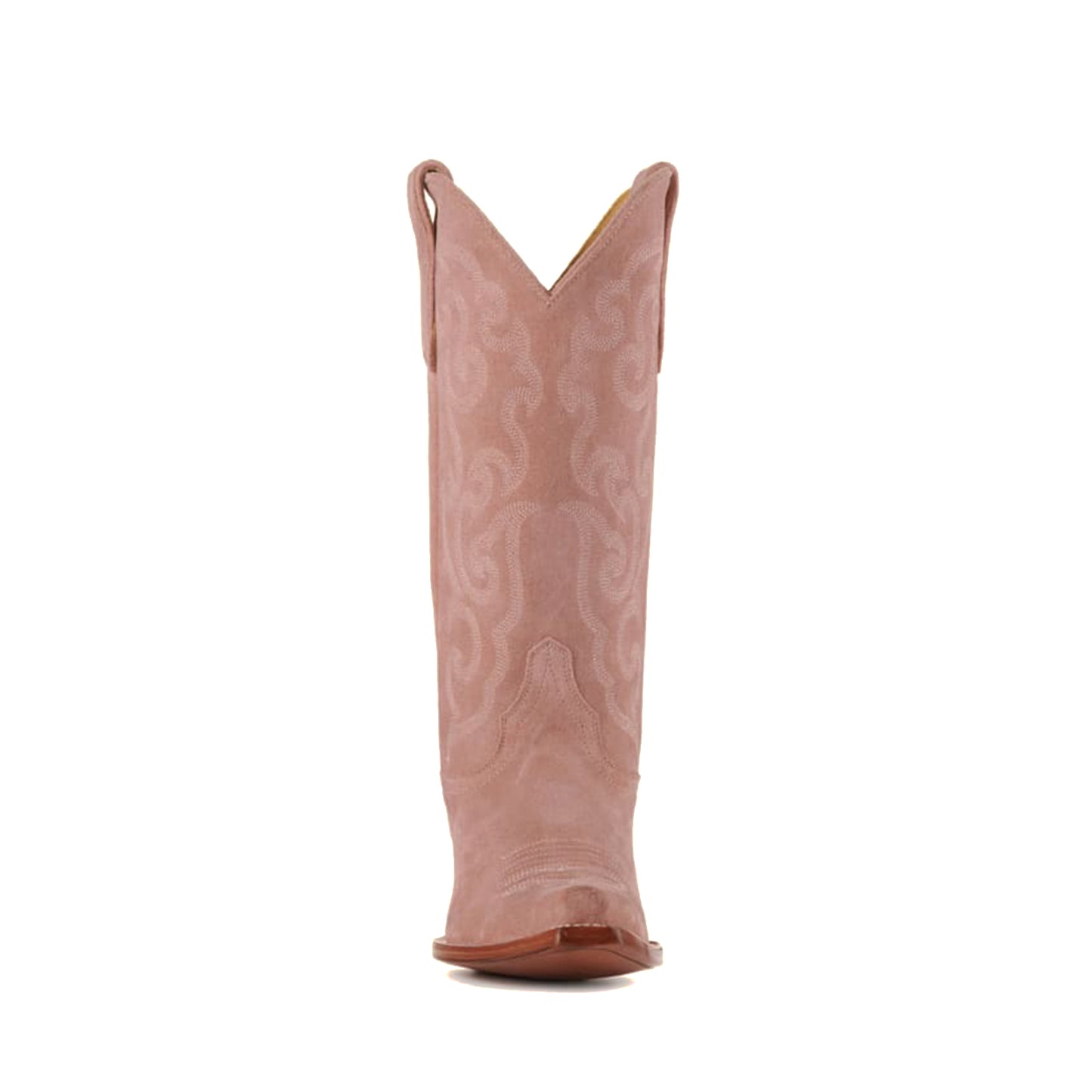 Pink Faux Suede Snip-Toe Delicate Embroidery Mid Calf Classic Cowgirl Boots