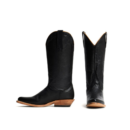 Black Pointed-Toe Simple Mid Calf Cowgirl Boots