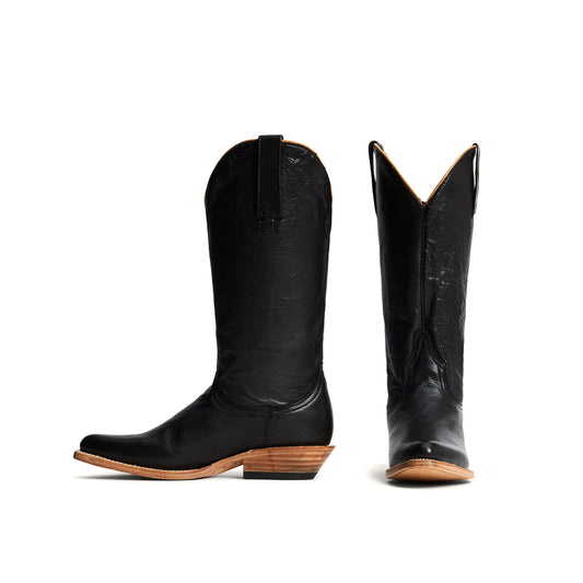Black Pointed-Toe Simple Mid Calf Cowgirl Boots