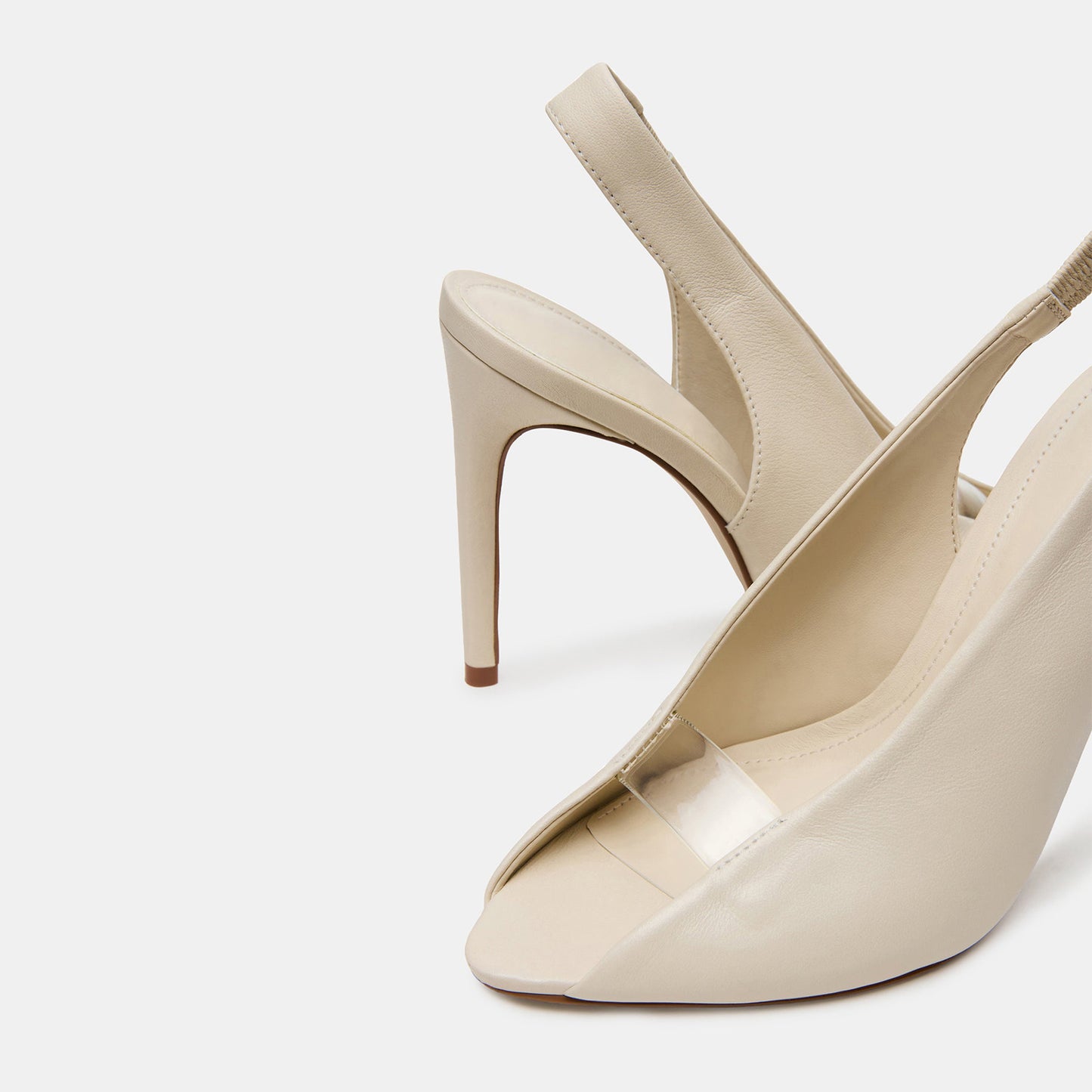 Bone Vegan Leather And Transparent Film Round-Toe Back Strap High Heels