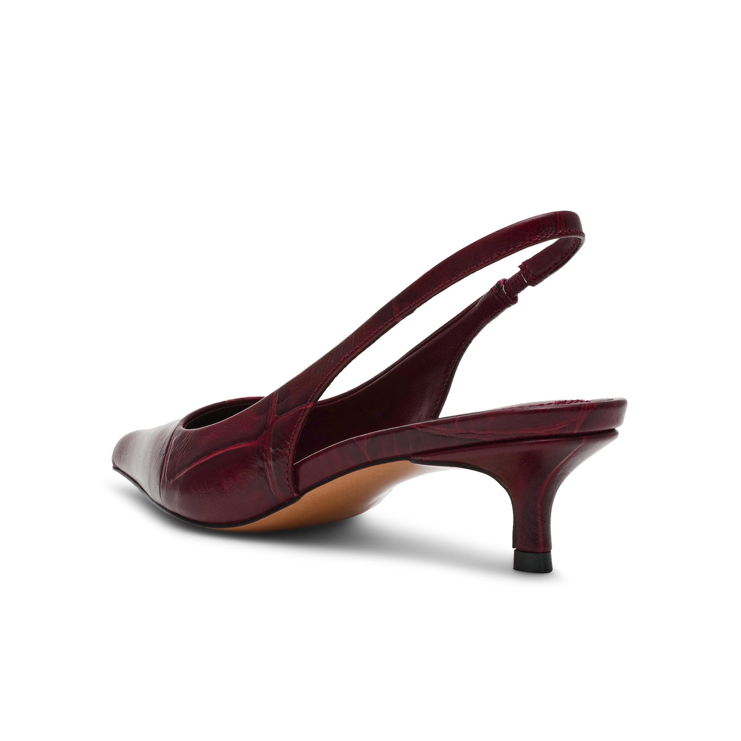 Wine Red Stone Print Pointed-Toe Classic Slingback Kitten Heels
