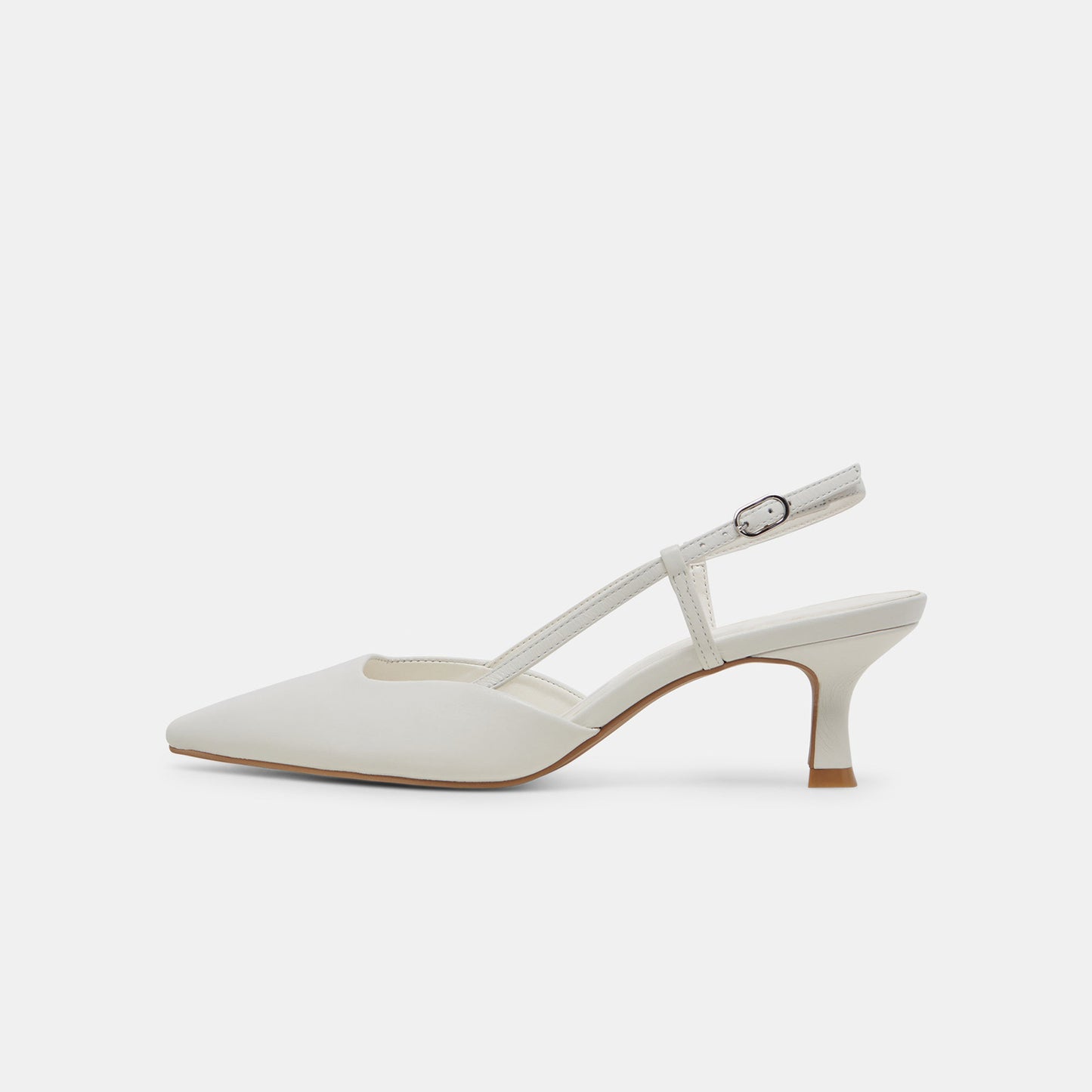 White Pointed-Toe Classic Slip-On Slingback Kitten Heels
