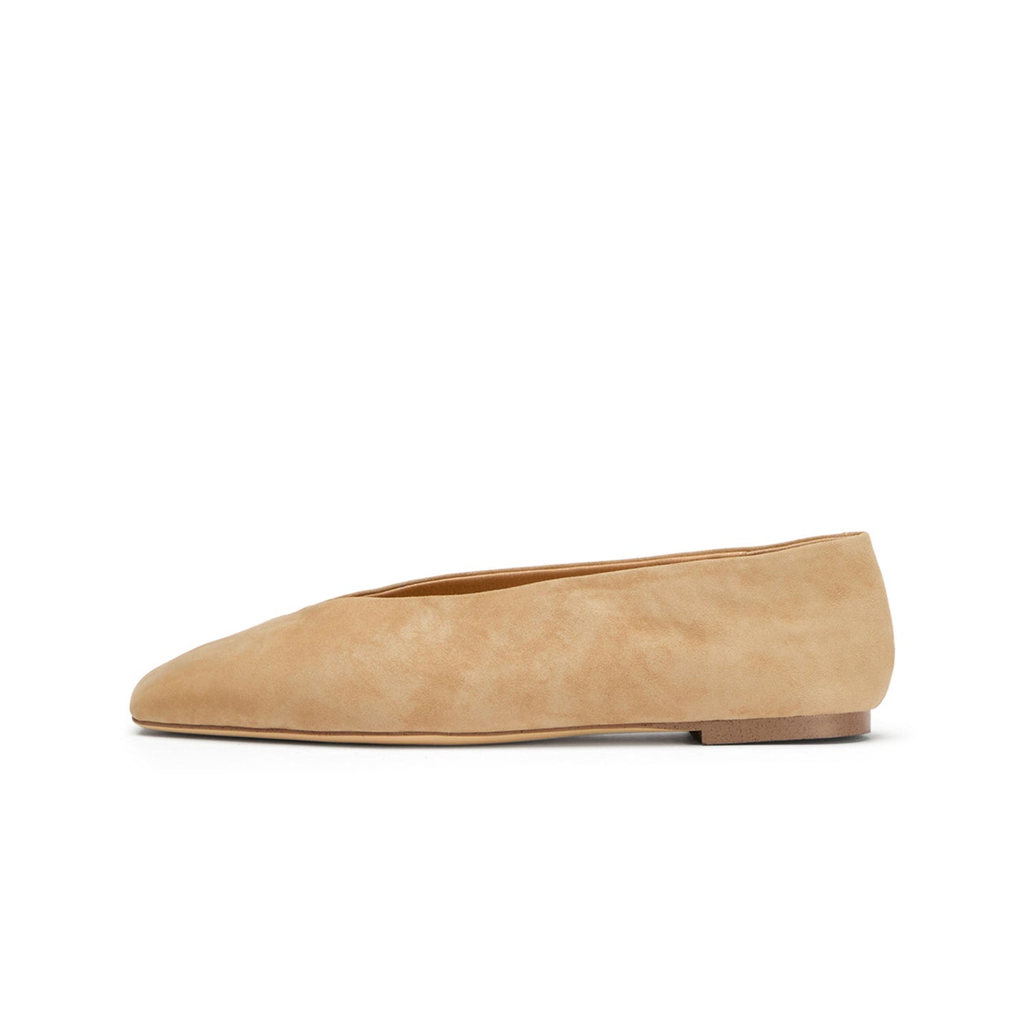 Beige Faux Suede Chic Square-Toe Slip-On Flats
