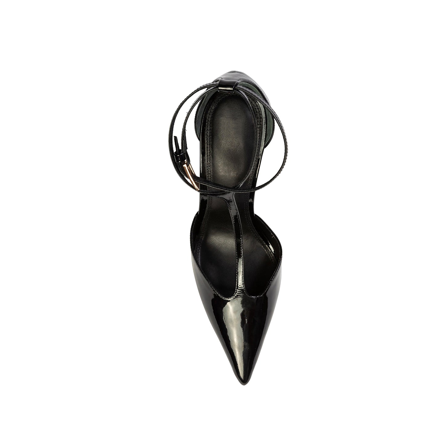 Patent Black Pointed Toe Ankle Strap With Buckle High Stiletto Heel