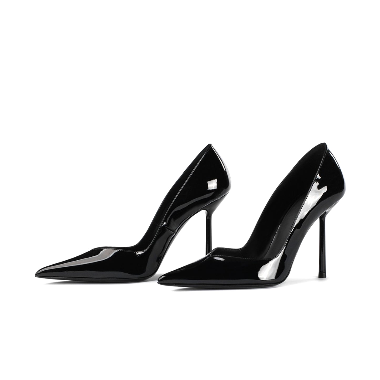 Patent Black Pointed-Toe Sleek Slip-On High Heels