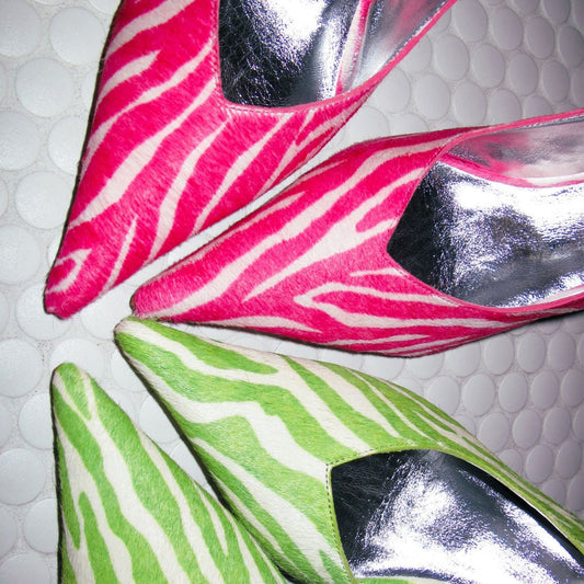 Zebra Pattern White And Pink Pointed-Toe Slingback Chic High Heels