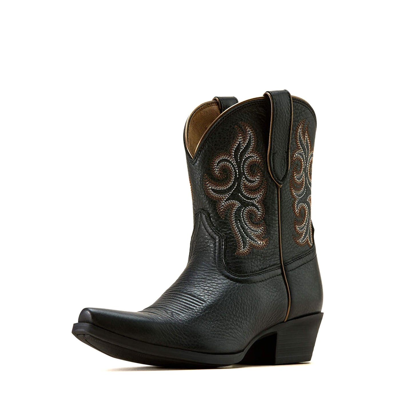 Black Snip-Toe Classic Embroidery Western Ankle Cowgirl Boots