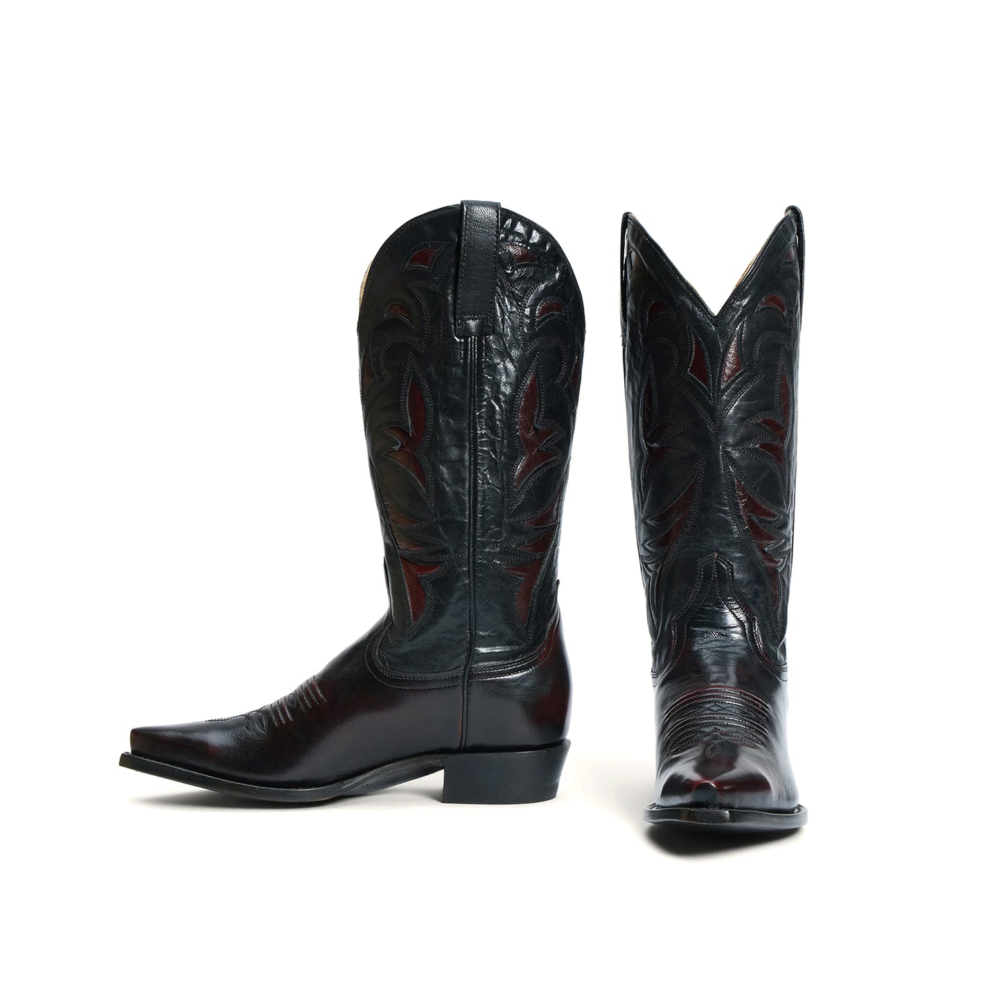 Black Cherry Snip-Toe Embroidery Classic Mid Calf Cowgirl Boots