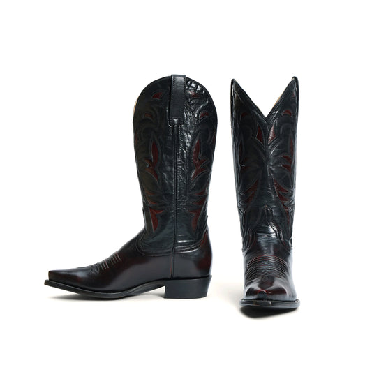 Black Cherry Snip-Toe Embroidery Classic Mid Calf Cowgirl Boots