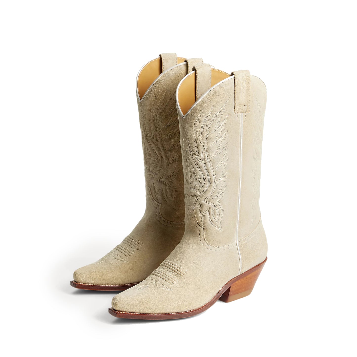 Beige Faux Suede Snip-Toe Chic Embroidery Western Mid Calf Cowgirl Boots