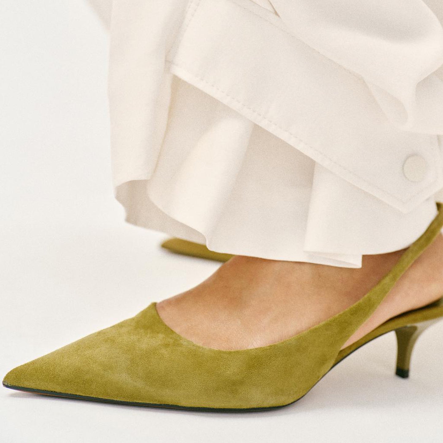 Green Faux Suede Pointed-Toe Chic Back Strap Kitten Heels