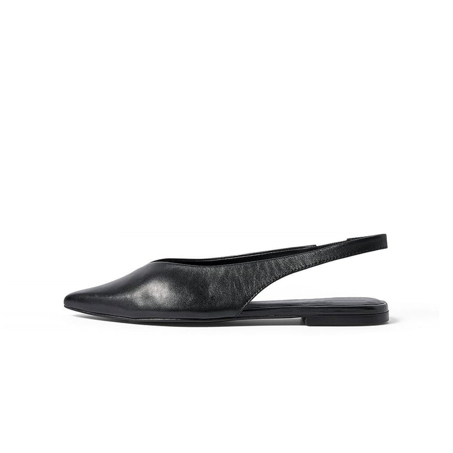 Black Pointed-Toe Classic Slip-On Slingback Flats