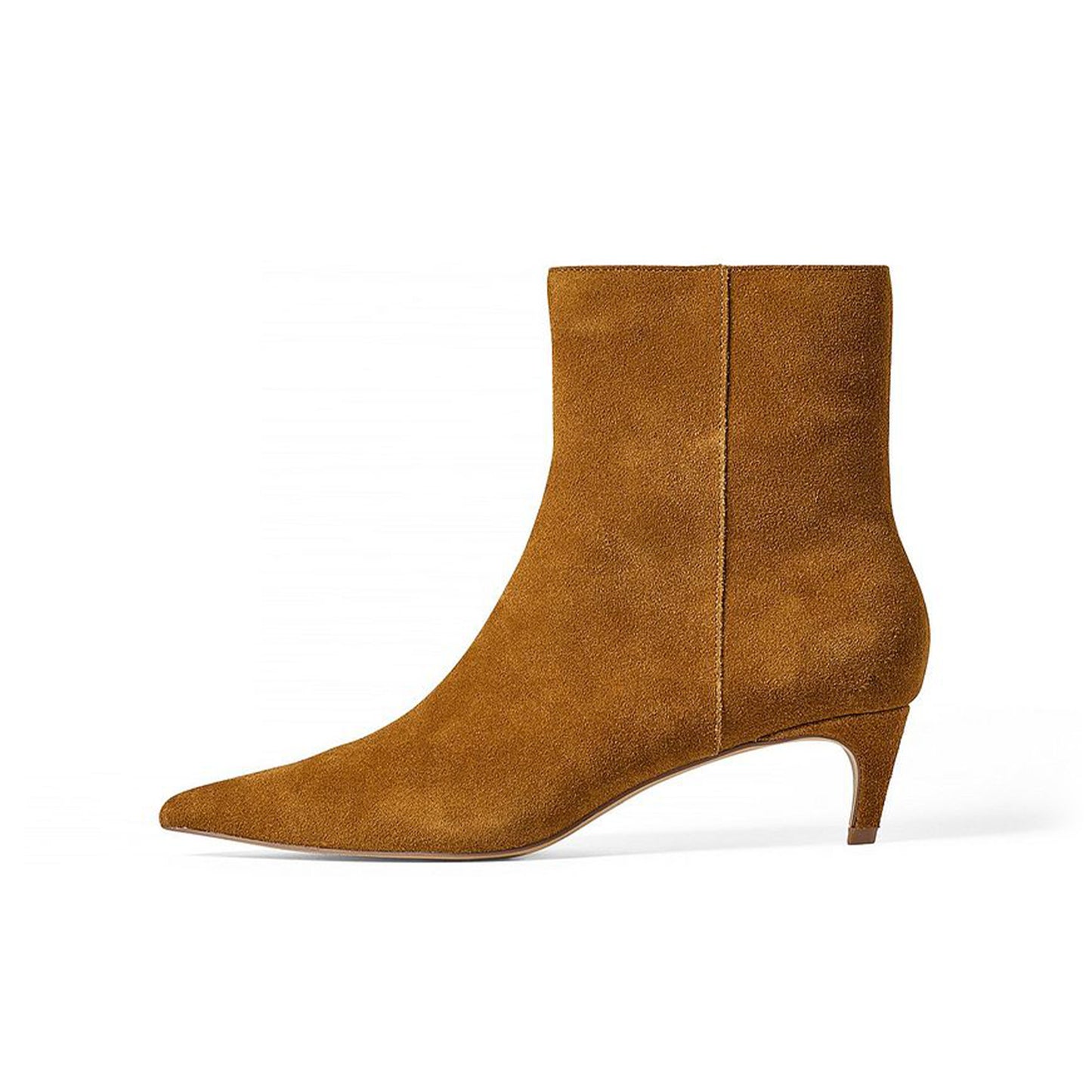 Brown Faux Suede Pointed-Toe Full-Zip Ankle Stiletto Boots