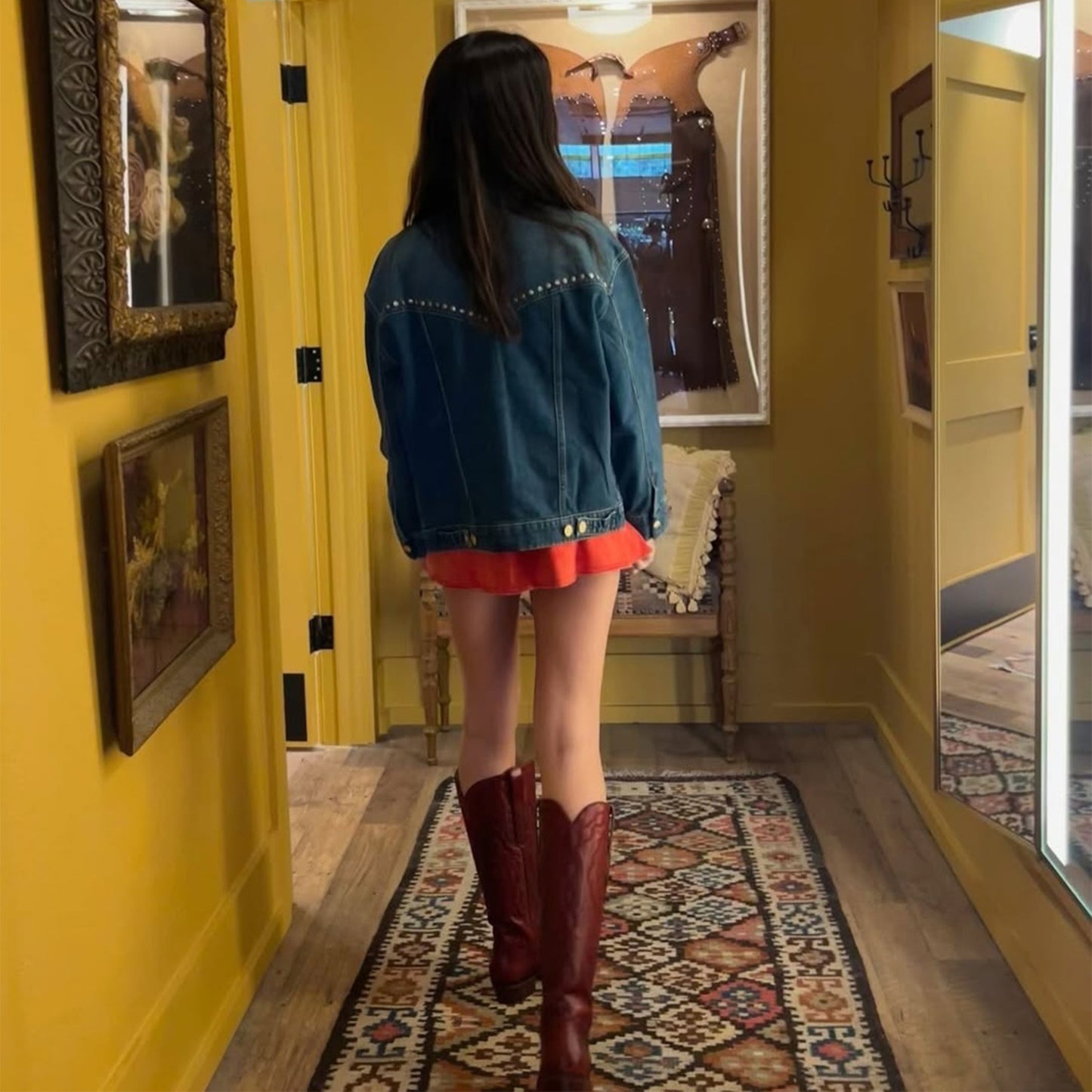 Red Round-Toe Classic Embroidery Wide Calf Knee High Tall Cowgirl Boots