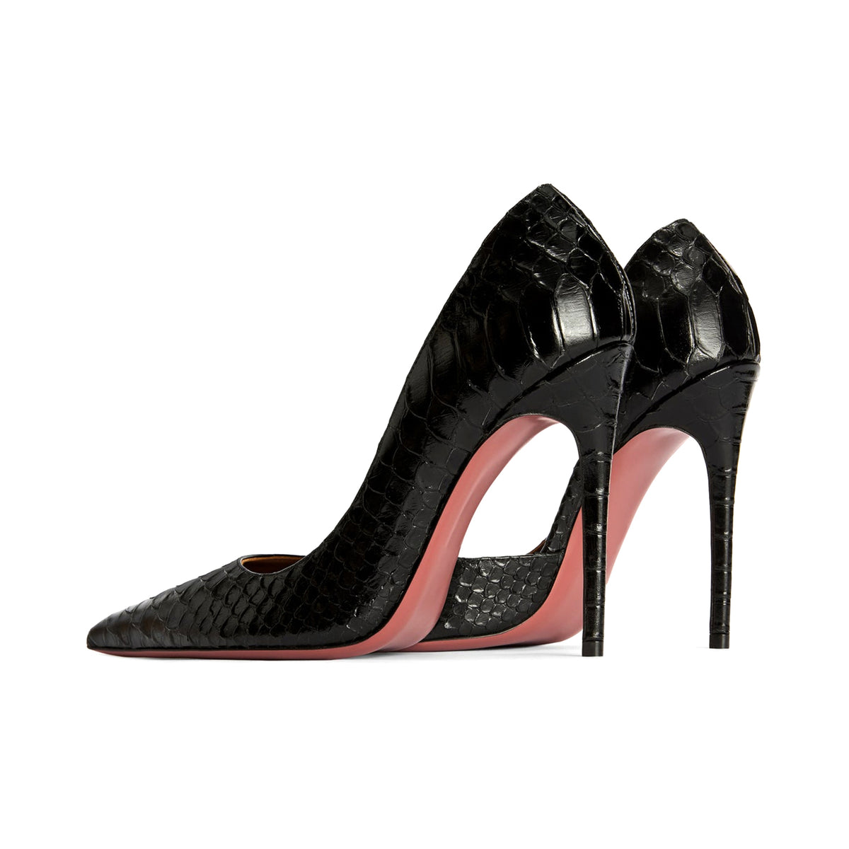 Black Snakeskin Pattern Vegan Leather Pointed-Toe Slip-On Pumps High Heels