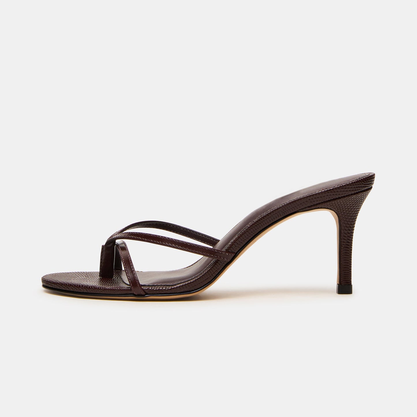 Lizard Pattern Round-Toe Flip-Flop Backless Kitten Heels