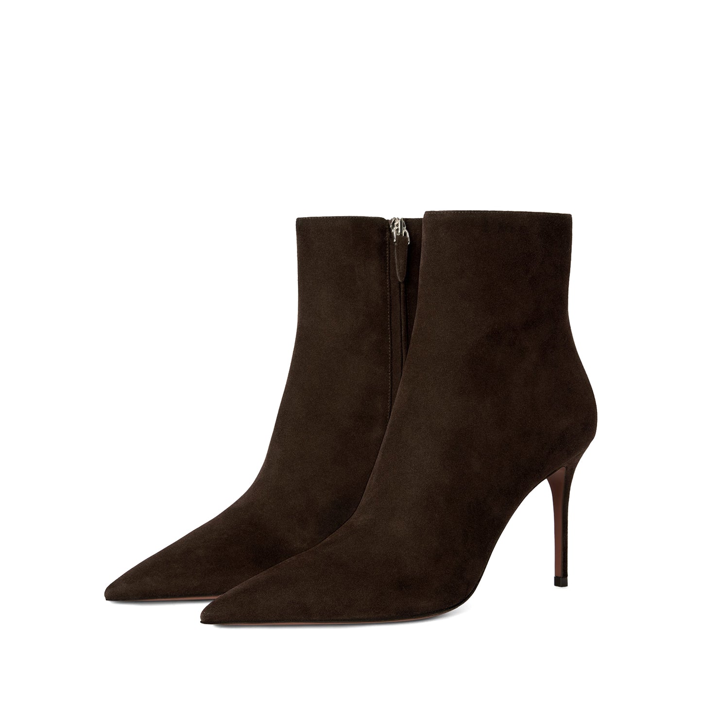 Ebony Faux Suede Pointed-Toe Classic Full-Zip Chic Ankle Stiletto Boots