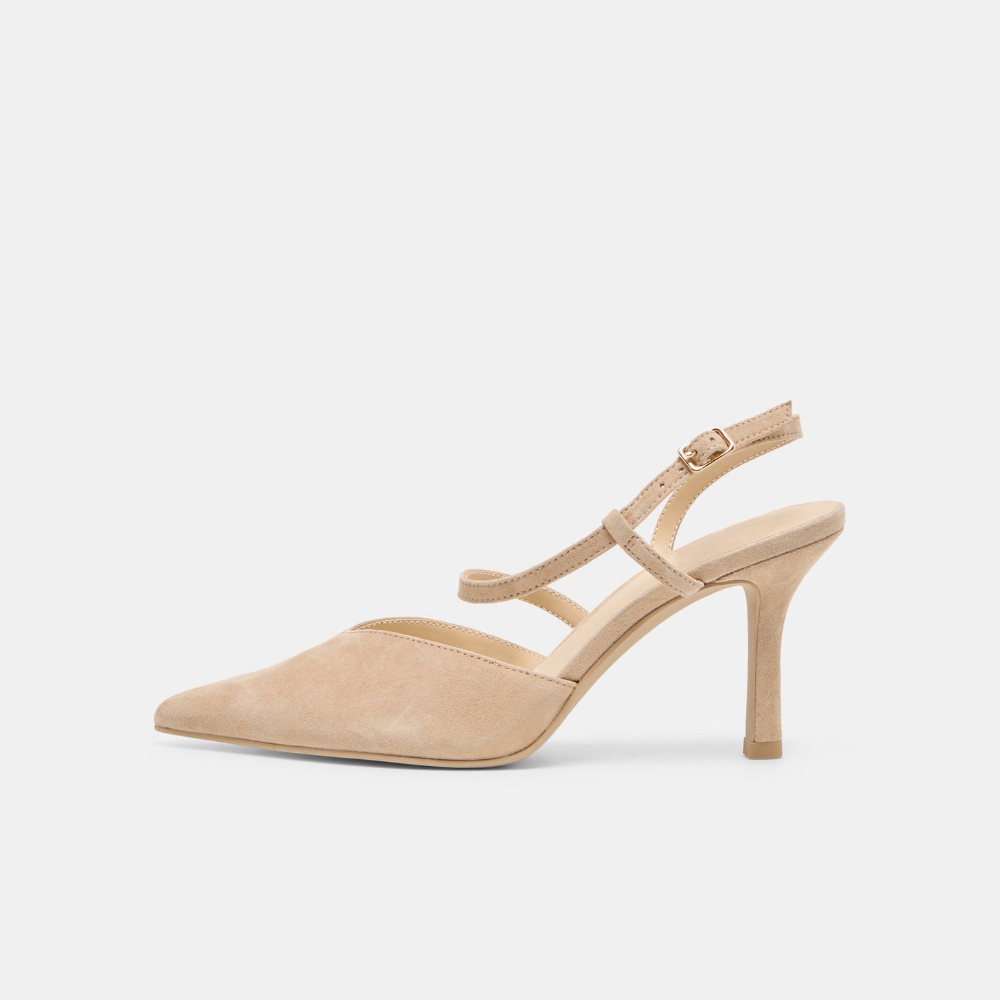 Camel Faux Suede Pointed-Toe S-Shaped Strap High Heels