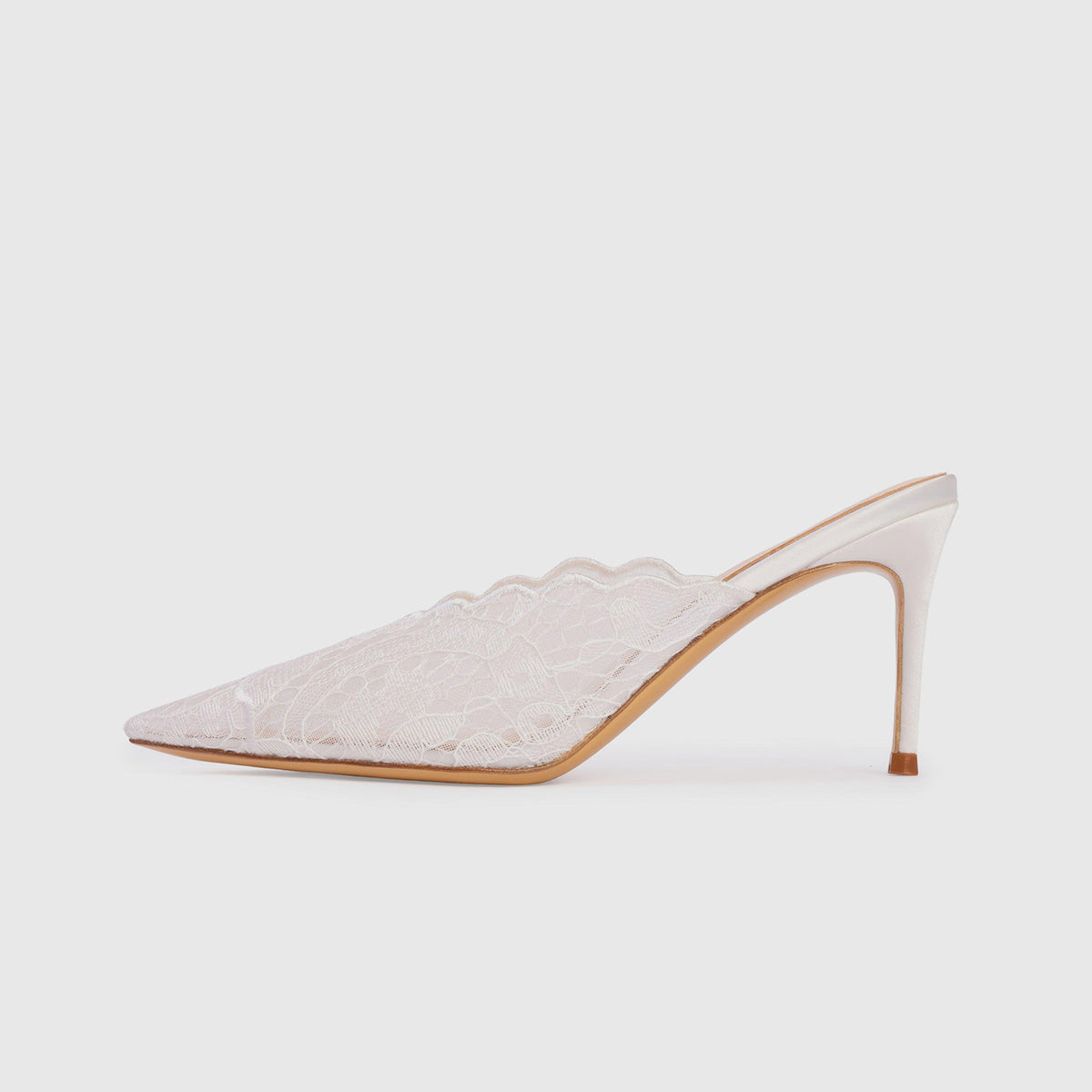 White Lace Mesh Pointed-Toe Backless Simple High Heels
