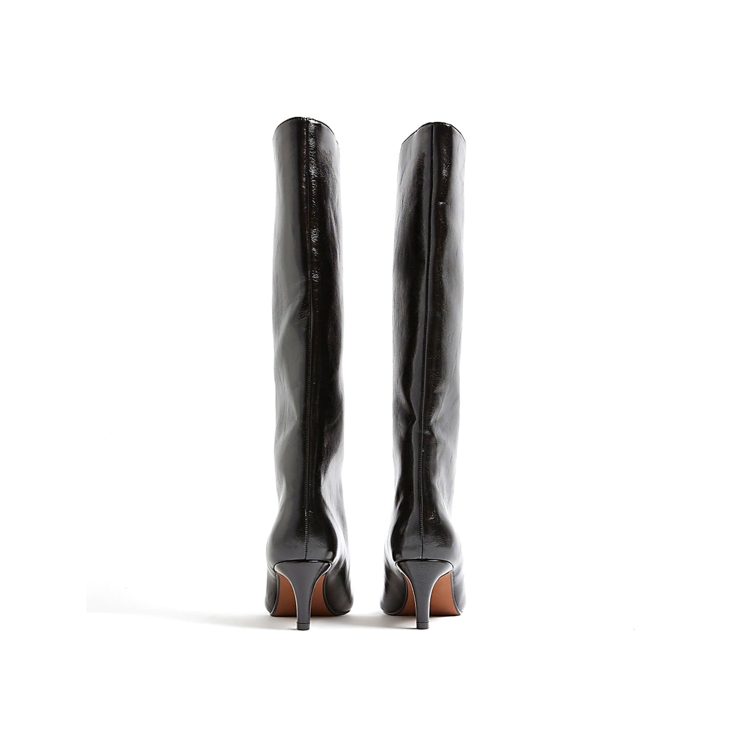 Black Pointed-Toe Sleek Wide Calf Knee High Stiletto Boots