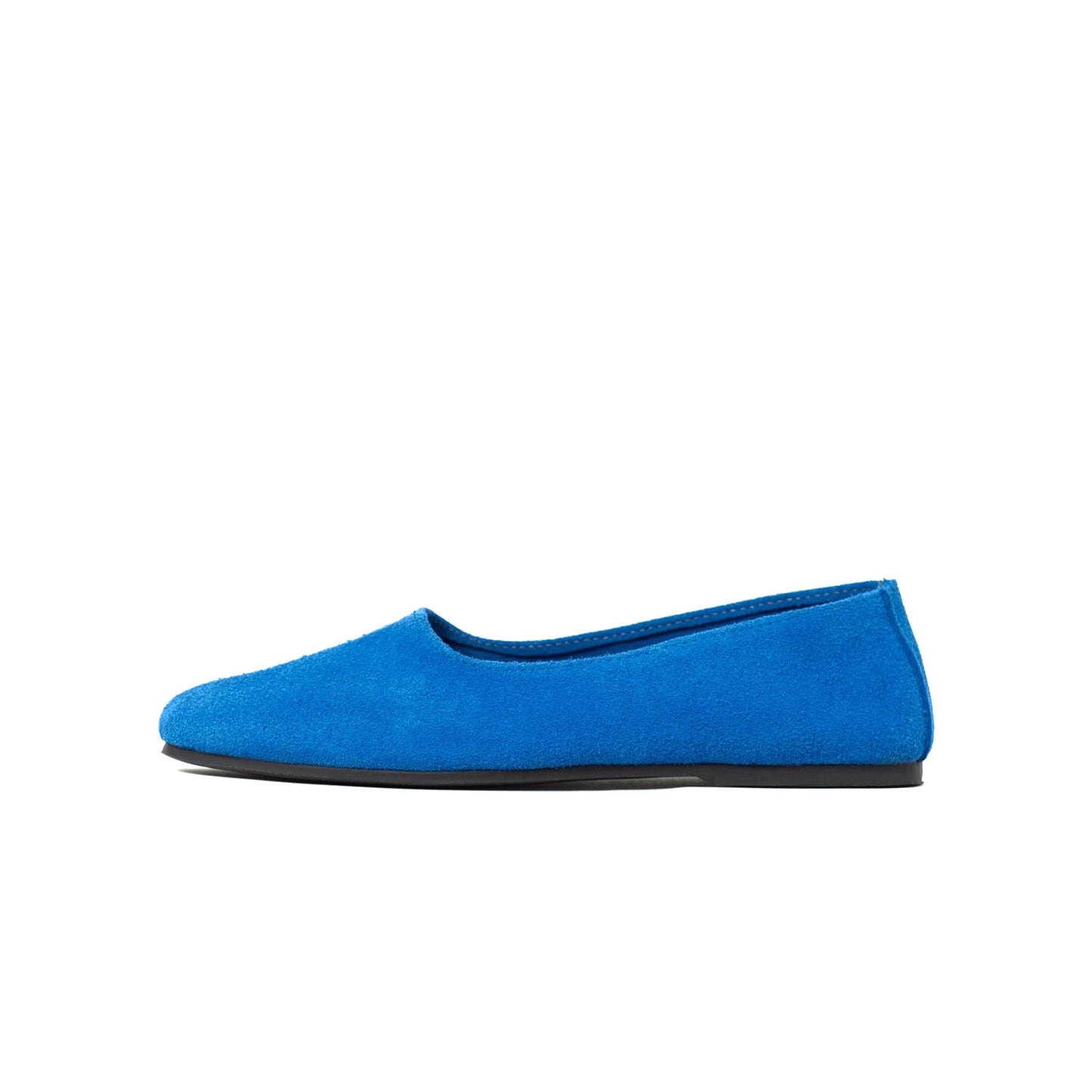 Blue Cow Suede Round-Toe Slip-On Classic Ballet Flats