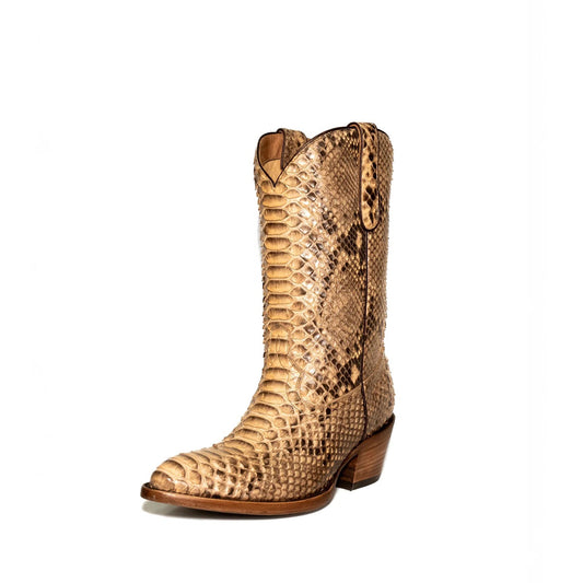 Taupe Snakeskin Print Snip-Toe Simple Mid Calf Cowgirl Boots