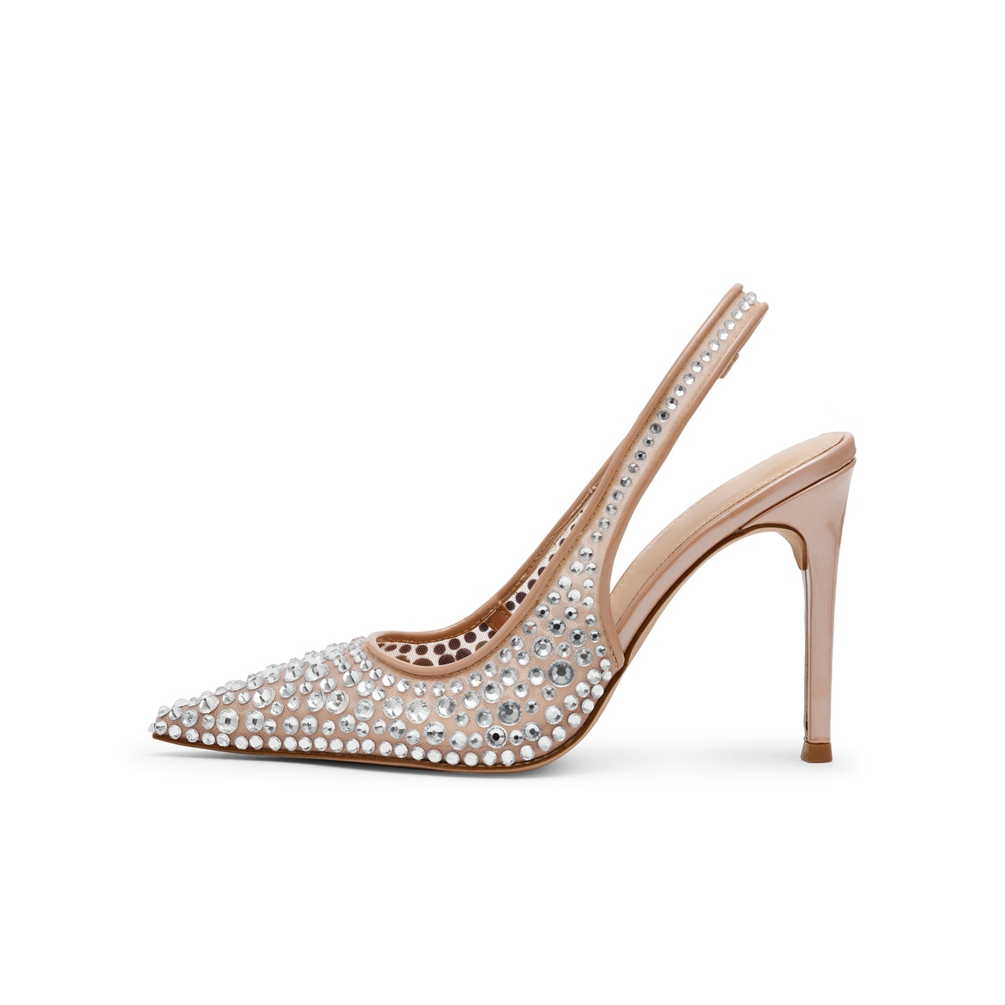 Nude Mesh With Rhinestones Pointed-Toe Slingback High Heels Pumps
