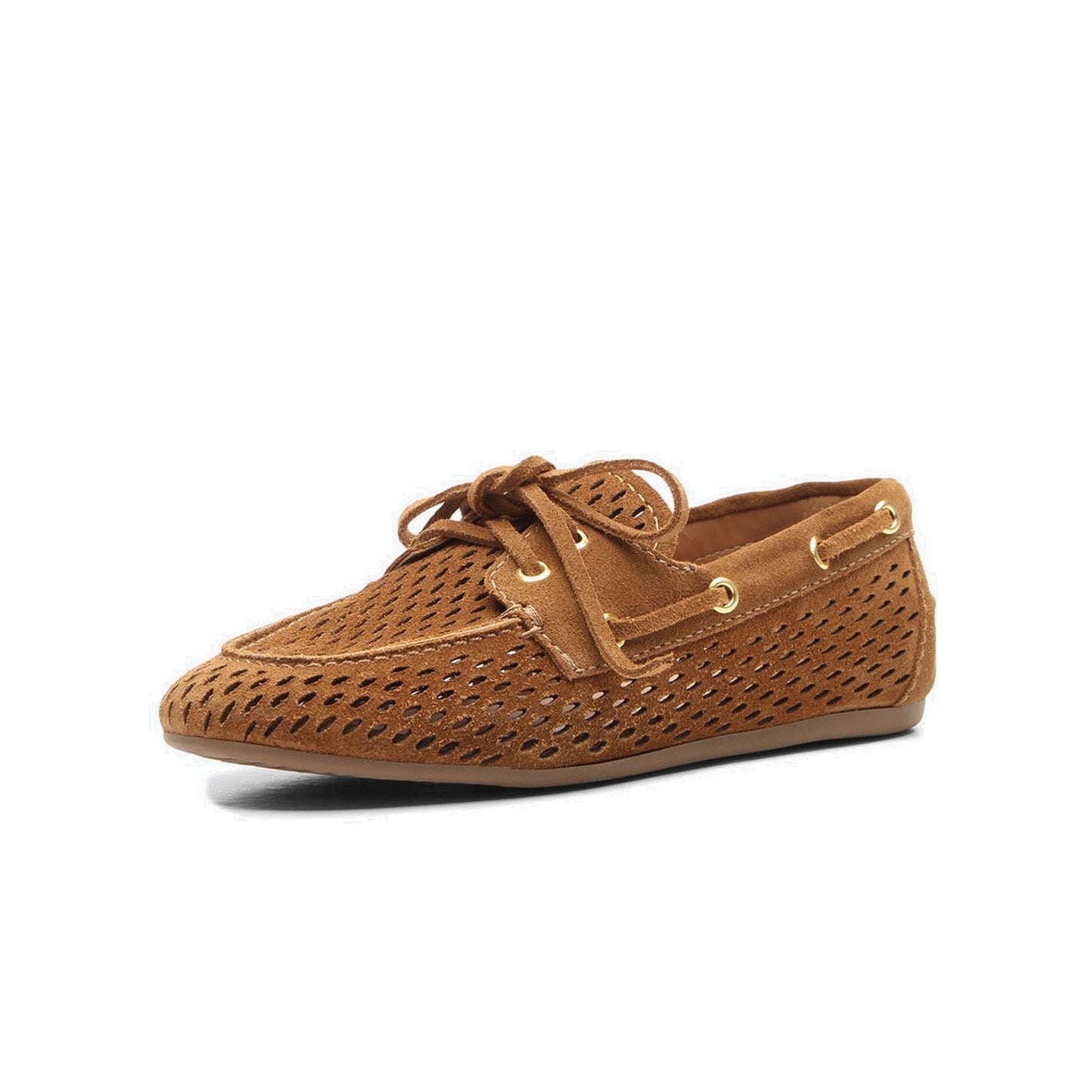 Caramel Faux Suede Round-Toe Little Cutout And Bow Chic Flats