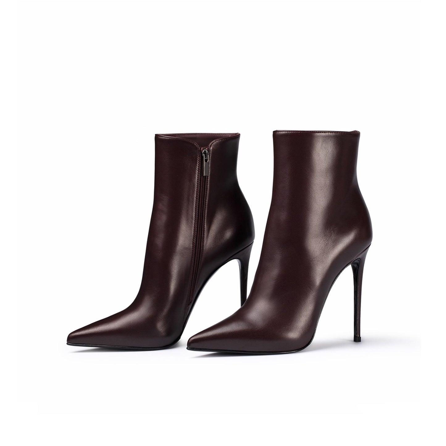 Cherry Red Pointed-Toe Simple Full-Zip Ankle Stiletto Boots