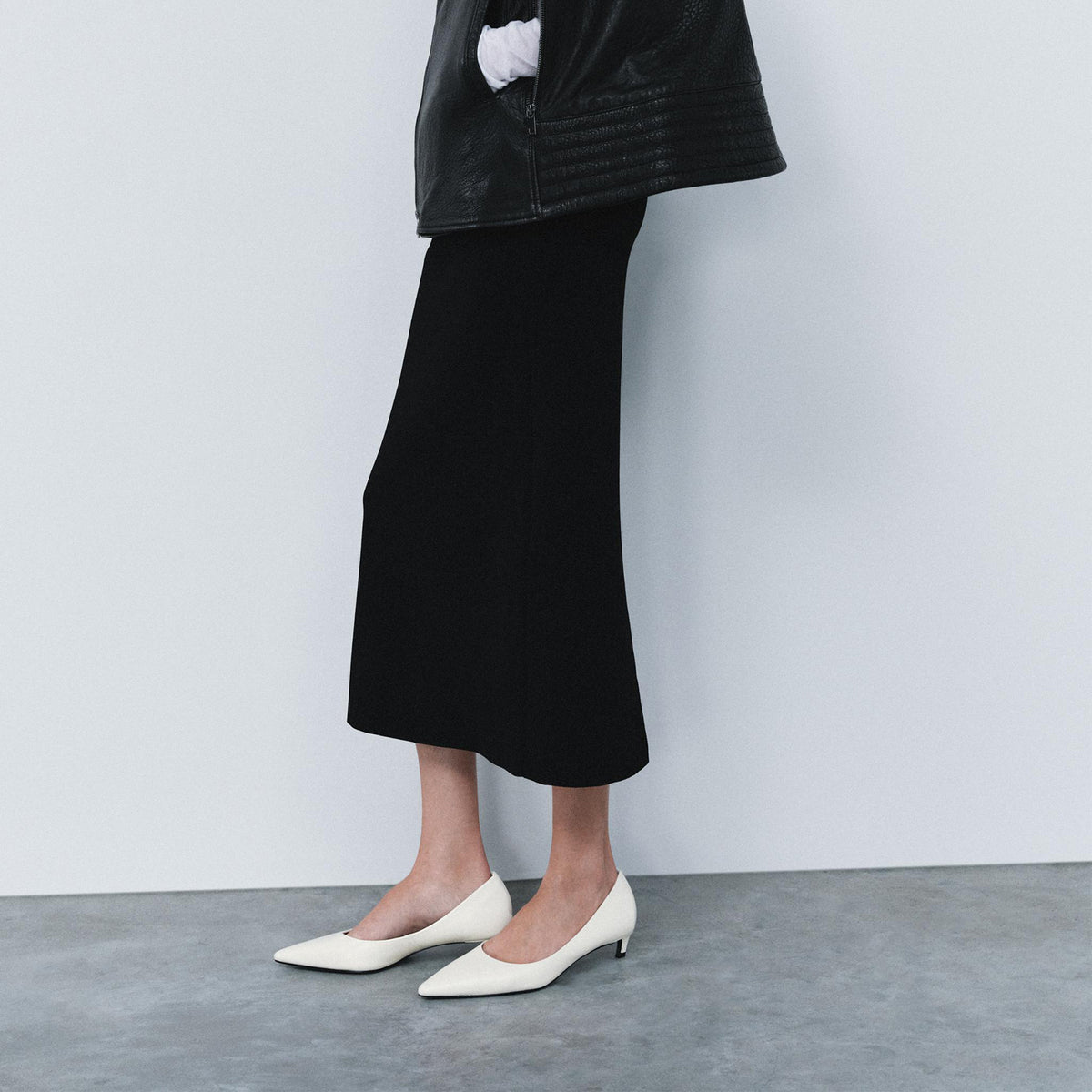 White Vegan Leather Pointed-Toe Slip-On Chic Kitten Heels
