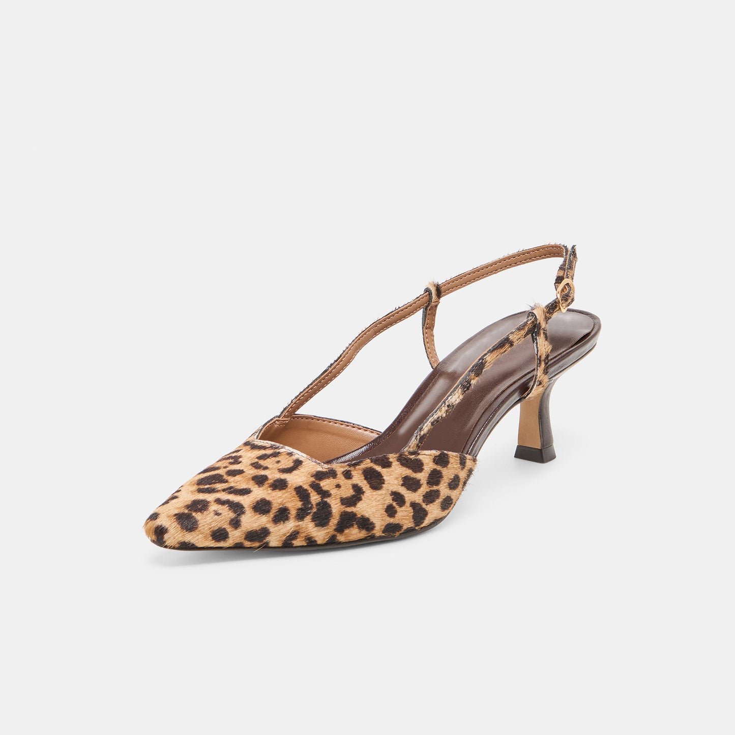 Leopard Pony Hair Print Pointed-Toe Classic Slip-On Slingback Kitten Heels