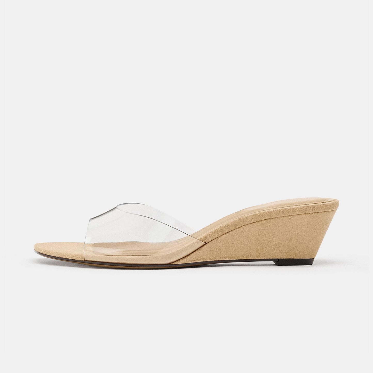 TPU Transparent Film Square-Toe Backless Wedge Heel Sandals